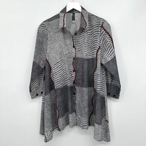 Staples Tunic Top Shirt Blouse Size Small Patchwork 3/4 Sleeve Button‎ Up USA